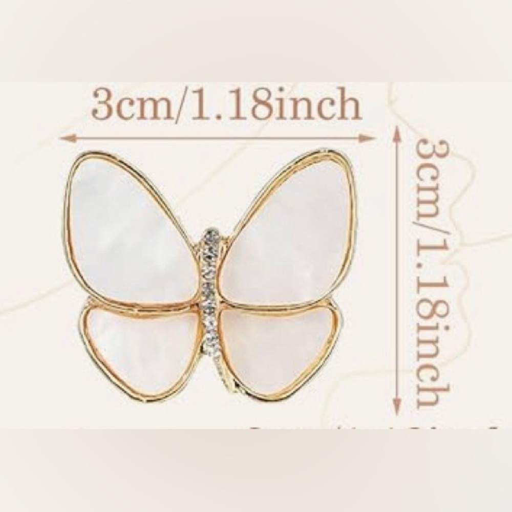 Butterfly Mother of Pearl + Rhinestone Fashion Brooch, Pin, Sparkly, Festive - Picture 6 of 16